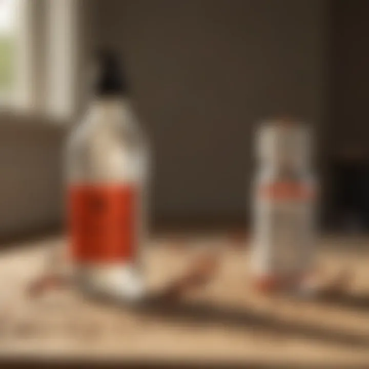 Chemical pest control products arranged on a table