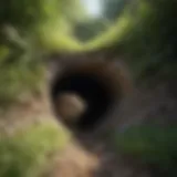 Close-up view of a lawn with vole tunnels