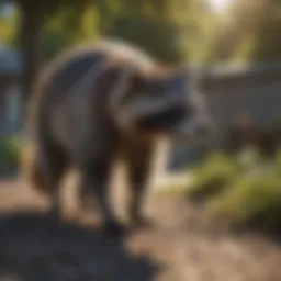 Raccoon in a backyard