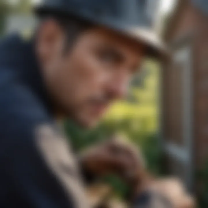 Close-up of a pest management technician inspecting a property