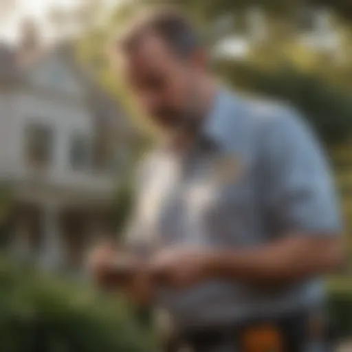 Professional critter control technician examining a property