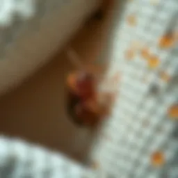 A close-up view of a bed bug hiding in a mattress
