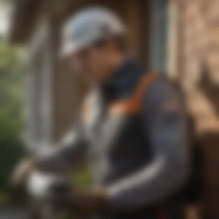 A close-up view of a pest control technician analyzing a residential property in Decatur.