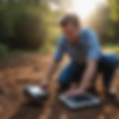 User setting up a solar mole repeller