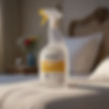 A spray bottle with borax solution next to a bed