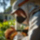 Close-up of a pest control technician examining a property