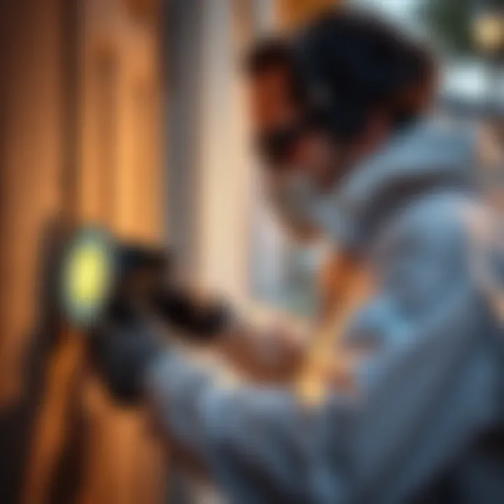 Examination of Pest Infestation An exterminator inspecting a residential property