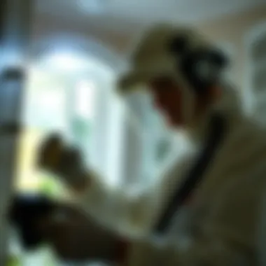 Effective Pest Treatment Application A pest control technician applying treatment in a home