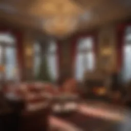 A beautifully decorated living room for the holidays, showcasing a festive atmosphere.