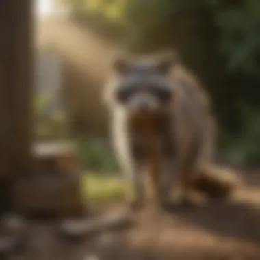 Implementing Raccoon Deterrents at Home A homeowner implementing barriers and deterrents in their backyard