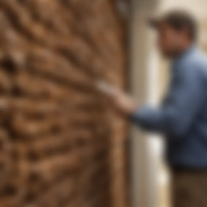 Homeowner inspecting for signs of termite infestation