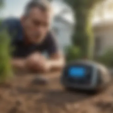 Homeowner observing a sonic mole control device