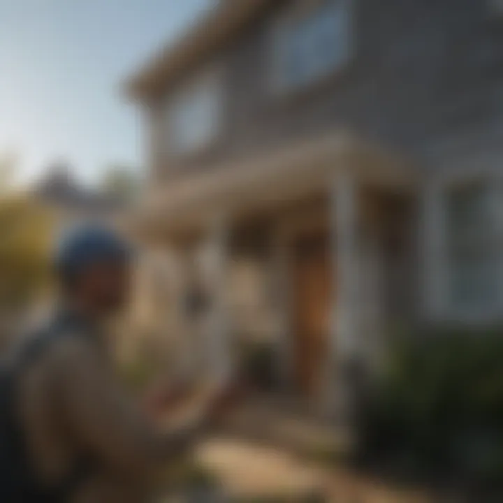 Homeowner inspecting the exterior of a house for hornet activity