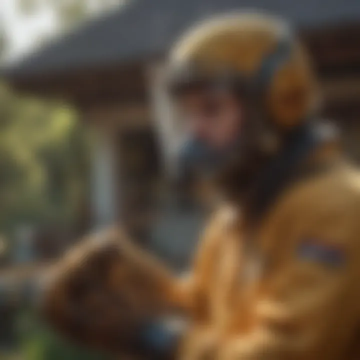 Professional pest control technician addressing a hornet infestation