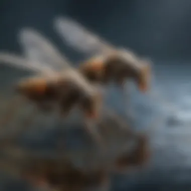 Close-up of midge insects near water