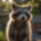 Raccoon in a residential backyard