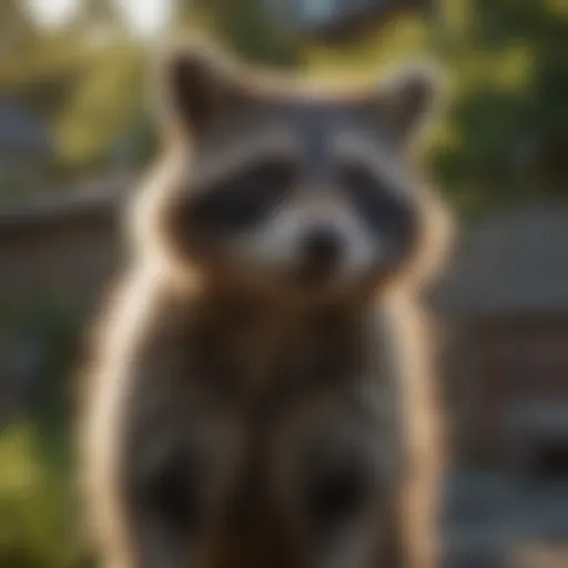 Raccoon in a residential backyard