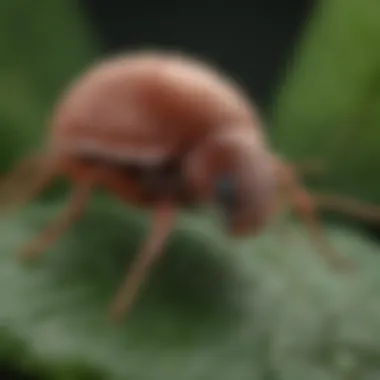 Close-up of clover mites on a leaf