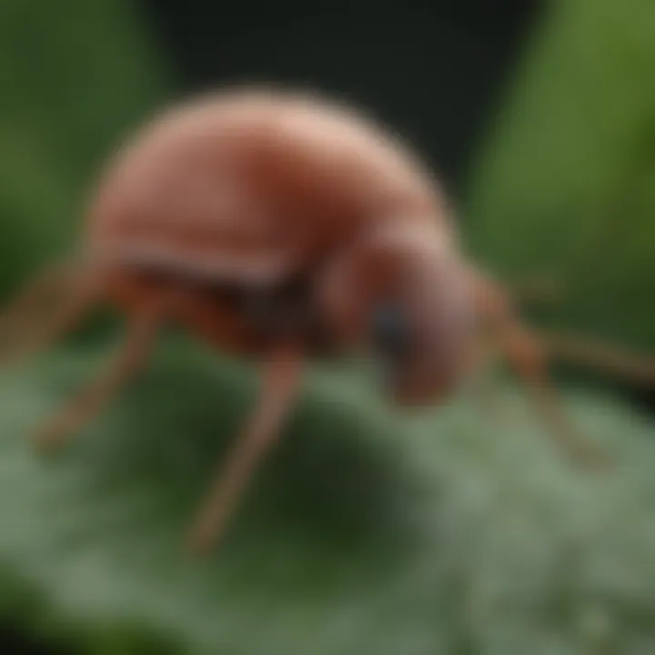 Close-up of clover mites on a leaf