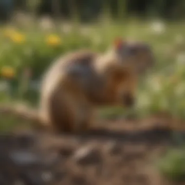 Ground Squirrel Foraging in a Garden Ground squirrel foraging in a garden