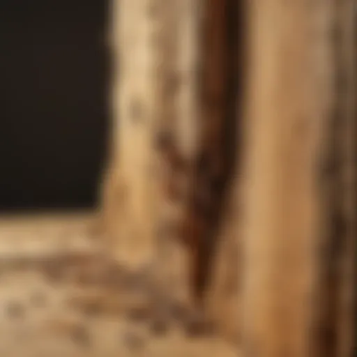 Close-up view of termite damage on wooden structure