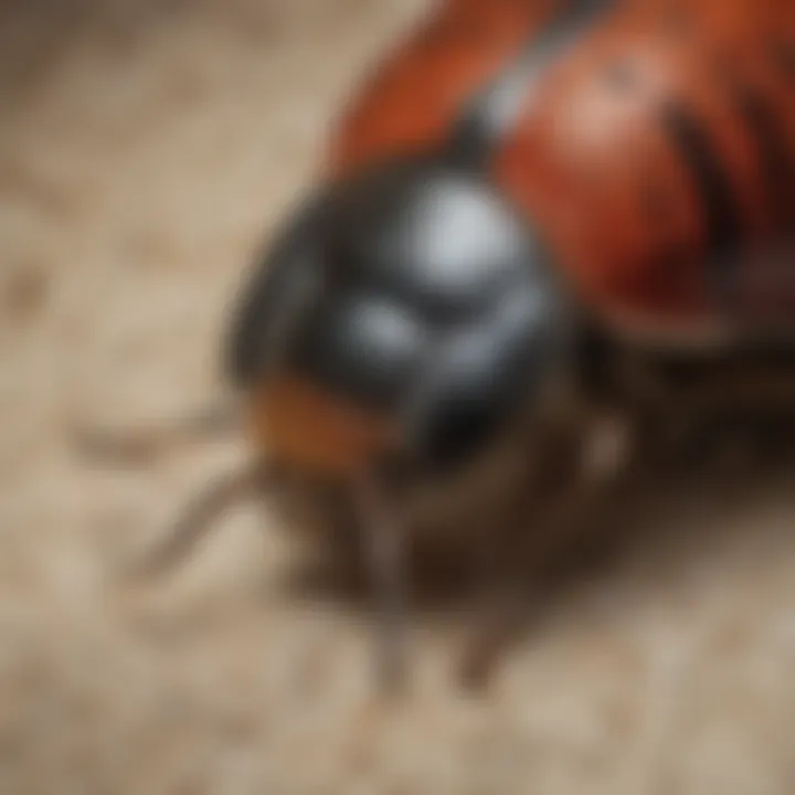 Close-up of a varied carpet beetle on a fabric surface