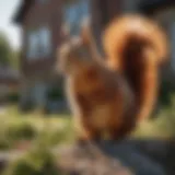 Red squirrel near a house