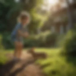 A lush green yard free of fleas with a child playing safely
