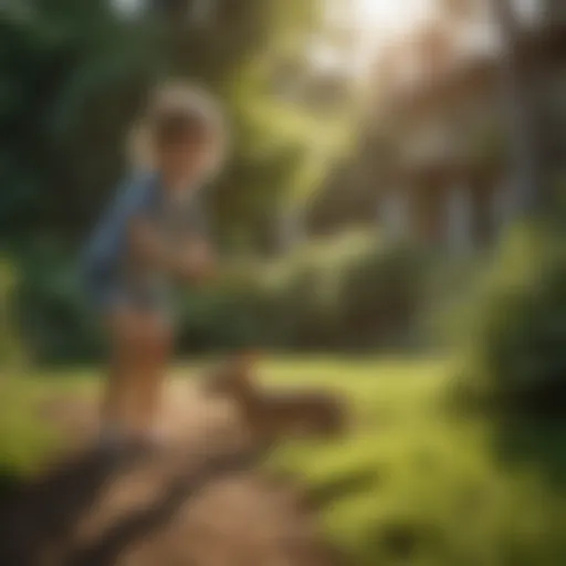 A lush green yard free of fleas with a child playing safely