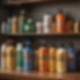 Illustration of various flea repellent products on a shelf