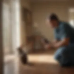Pest control technician inspecting a home