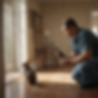 Pest control technician inspecting a home