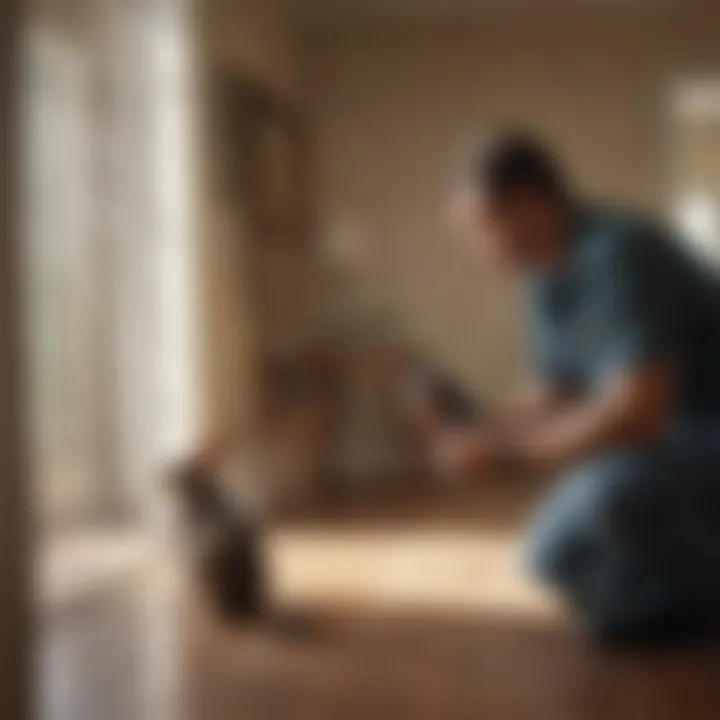 Pest control technician inspecting a home