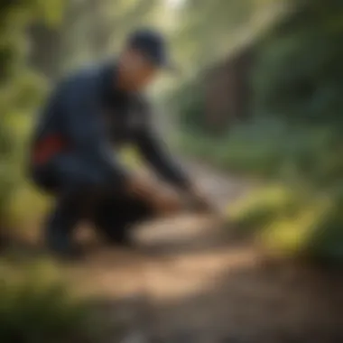 Pest control technician examining an area for pest activity