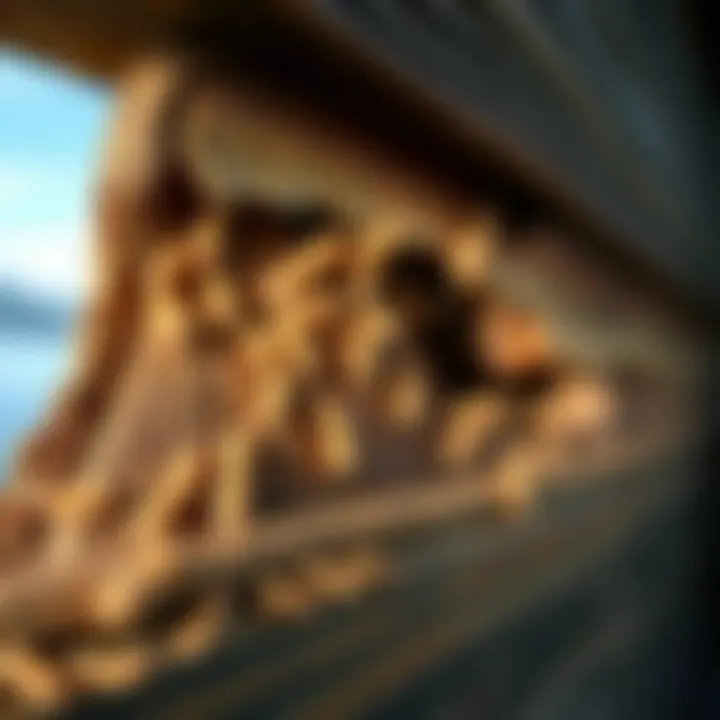 Termite Damage Analysis Close-up of termite damage on wooden structures near a lakeside property