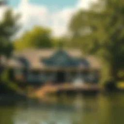 Lakeside home surrounded by greenery and water, showcasing a potential pest habitat