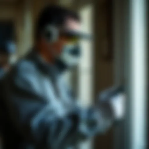 Pest Control Technician at Work A detailed view of a pest control technician inspecting a home