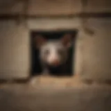 A possum peeking out from a wall crevice