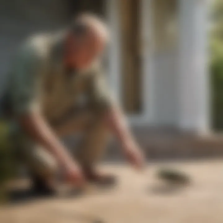 A homeowner applying DIY pest control methods