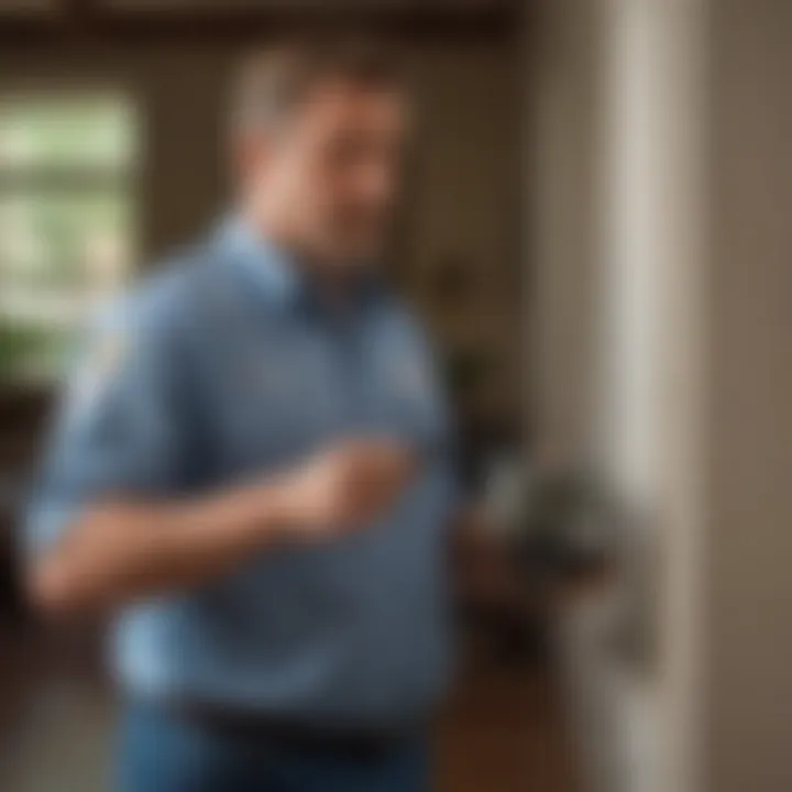 Pest control technician inspecting a residential property