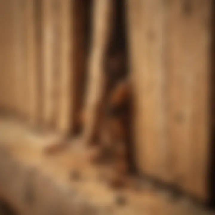 Close-up of a termite infestation in wooden structure
