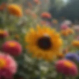 A vibrant garden with flowers that attract bees