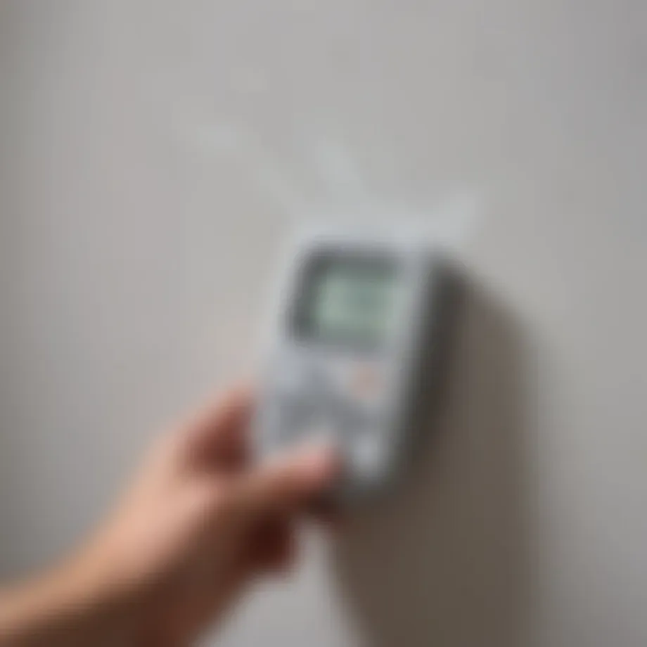 Moisture meter being used on drywall to assess moisture levels