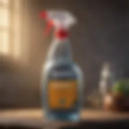 Close-up of mold control spray bottle