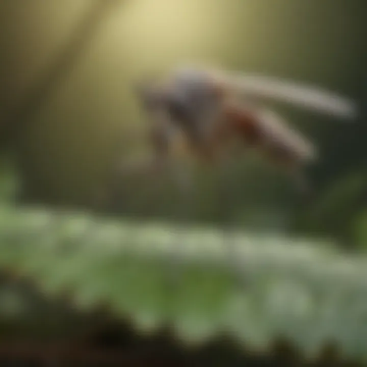 A close-up of a mosquito on a leaf illustrating behavior