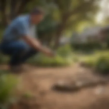 Applying Snake Repellent in Residential Areas Homeowner using a snake repellent in their backyard