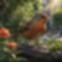 A serene urban garden featuring bird-friendly plants