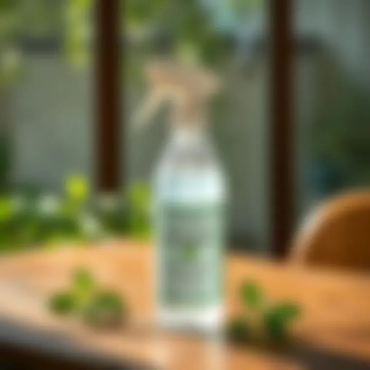 A bottle of peppermint mosquito spray on a wooden table