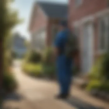 Professional Pest Inspection A professional pest control technician inspecting a residential area