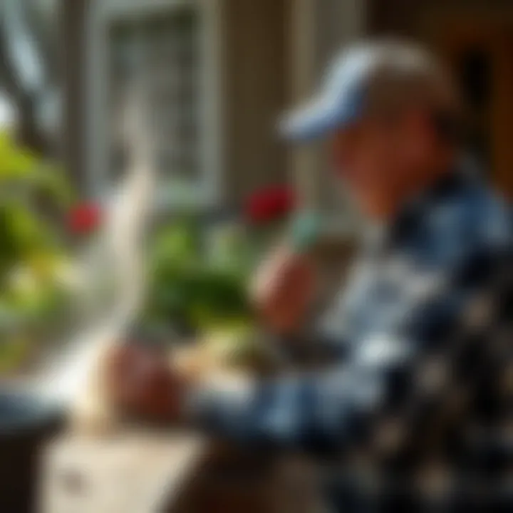 Natural Pest Prevention Strategies Homeowner applying natural pest prevention methods